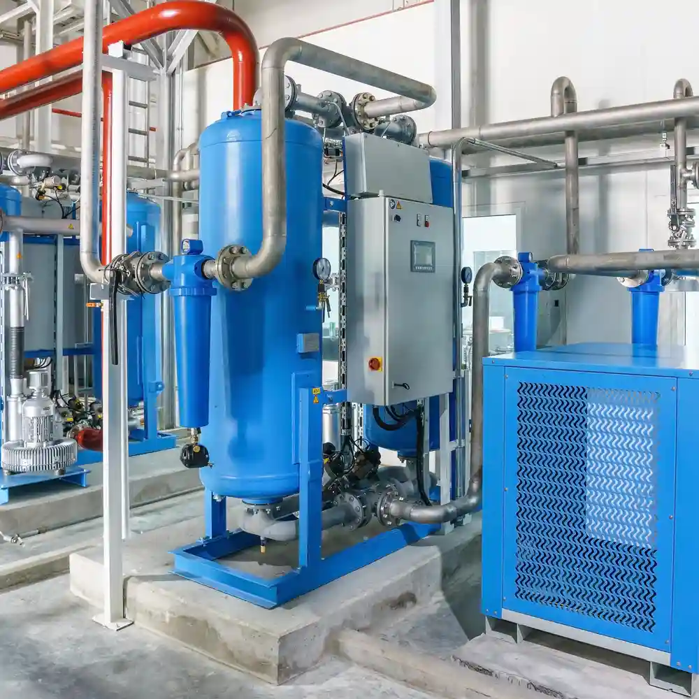 desiccant instrument air dryer blue with filter pipes