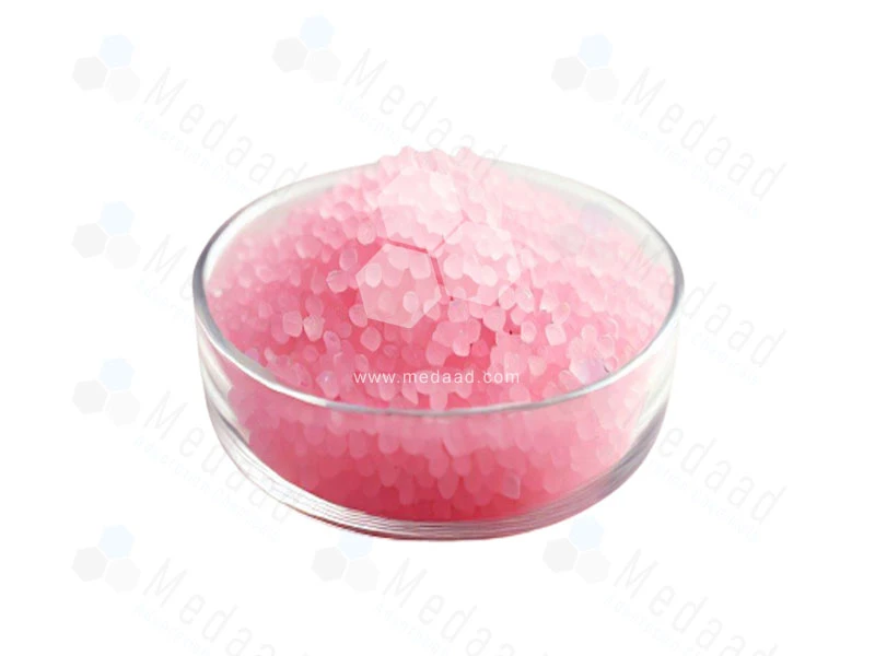 humidity indicating pink SG beads in glass bowl