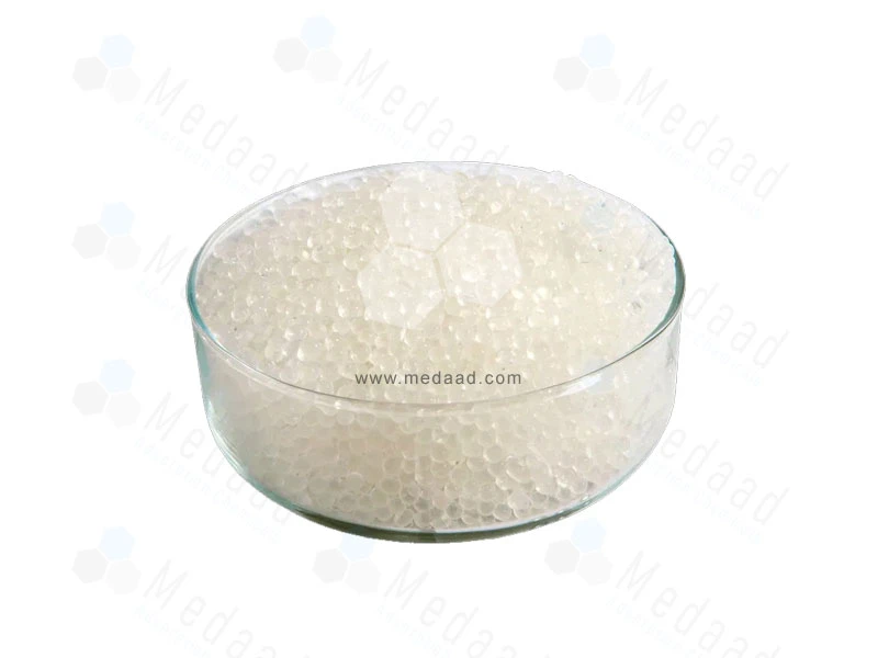 white Silica Gel desiccant beads in glass bowl