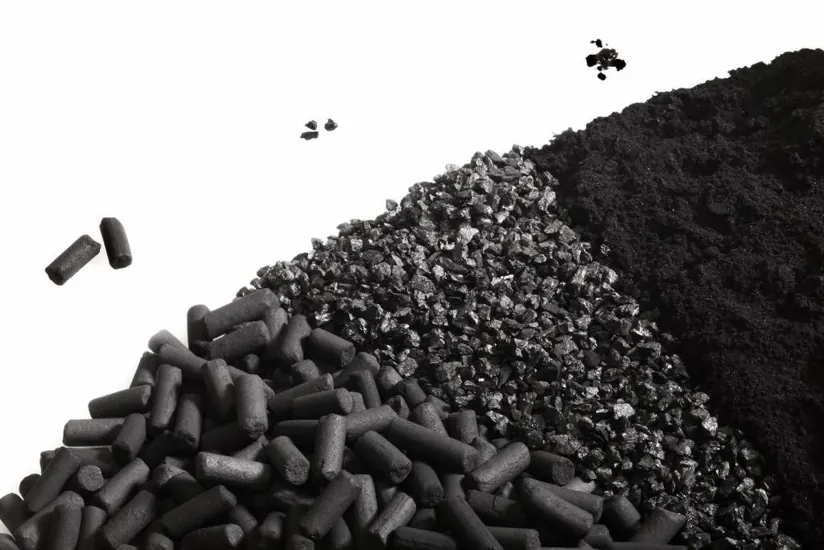 Wood based activated carbon granules used for superior filtration and purification processes.